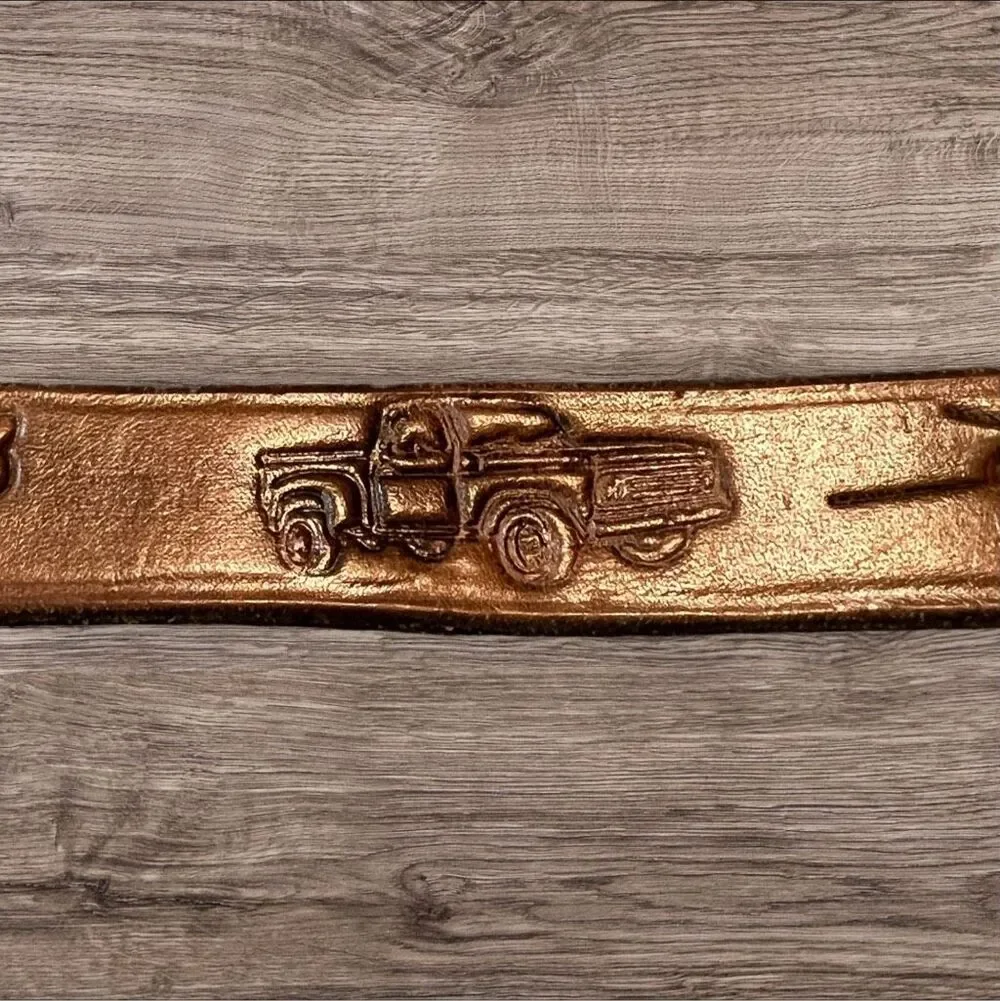 Trent Brown Leather Belt Embossed Name & Trucks Brass Tone Buckle